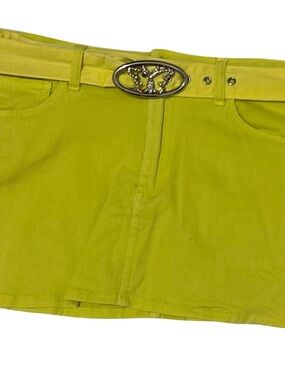 Forever 21 Neon Yellow Mini Skirt with Oval Buckle